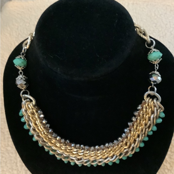 VINTAGE GORGEOUS TRI COLOR CHAIN TURQUOISE ACCENT SILVER-TONE CHAIN - Picture 6 of 8